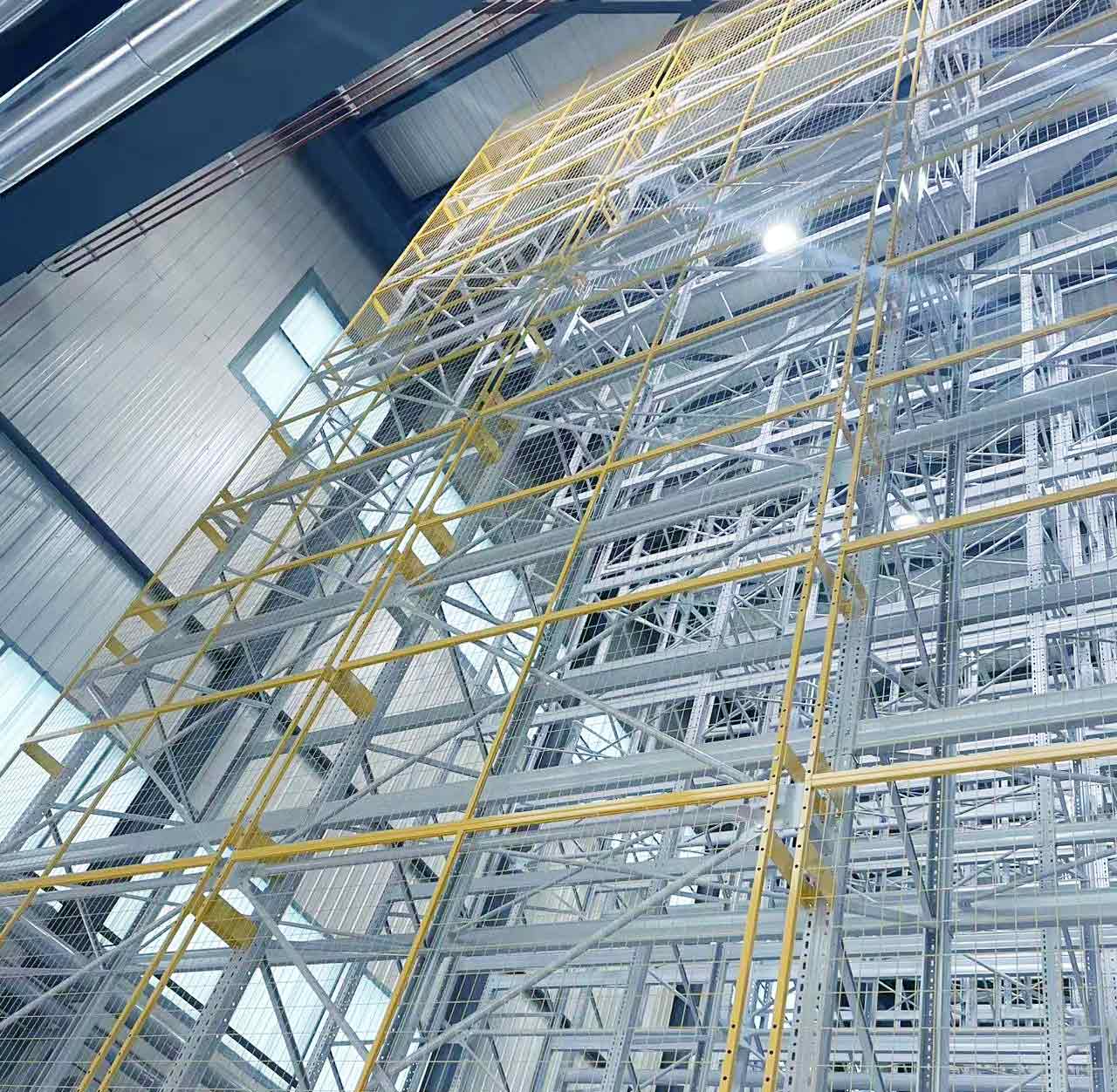 High‑rise pallet rack system for automated warehouse handling